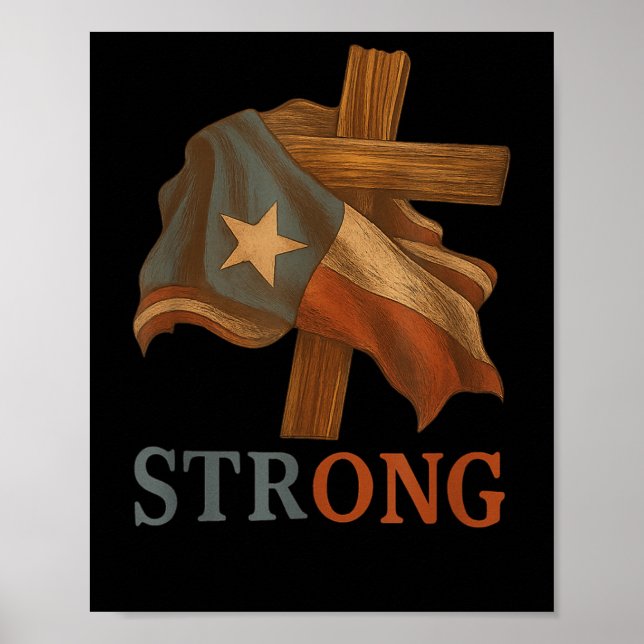 Strong Texas Flag Cross Christian Texas Pride 2025 Poster (Framsidan)