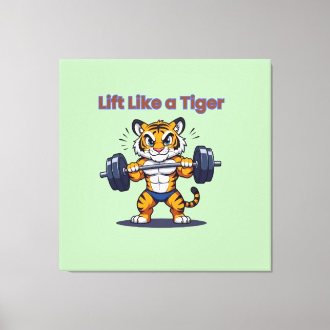 **Strong Tiger – Cute Tiger Lifting Weights Illust Canvastryck (Framsida)
