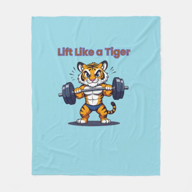 **Strong Tiger – Cute Tiger Lifting Weights Illust Fleecefilt (Framsidan)