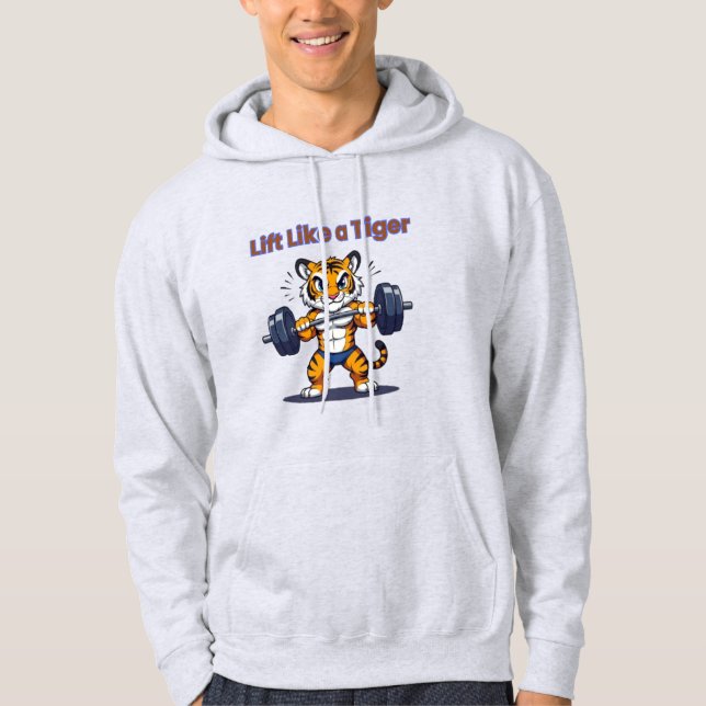 **Strong Tiger – Cute Tiger Lifting Weights Illust Hoodie (Framsida)