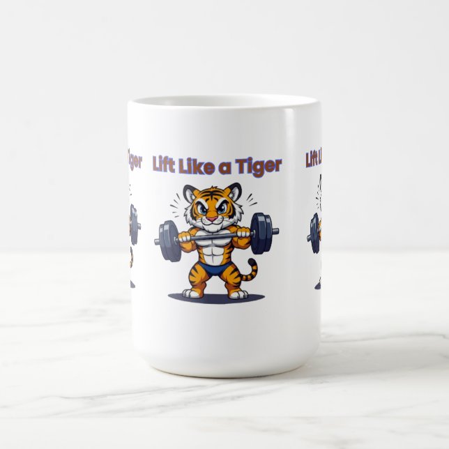 **Strong Tiger – Cute Tiger Lifting Weights Illust Kaffemugg (Center)