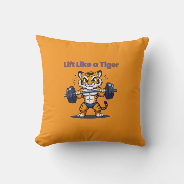 **Strong Tiger – Cute Tiger Lifting Weights Illust Kudde (Framsida)
