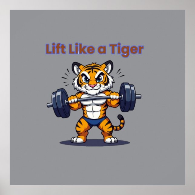 **Strong Tiger – Cute Tiger Lifting Weights Illust Poster (Framsidan)