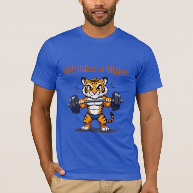 **Strong Tiger – Cute Tiger Lifting Weights Illust T Shirt (Framsida)