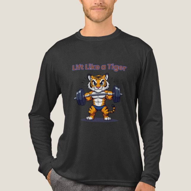 **Strong Tiger – Cute Tiger Lifting Weights Illust T Shirt (Framsida)