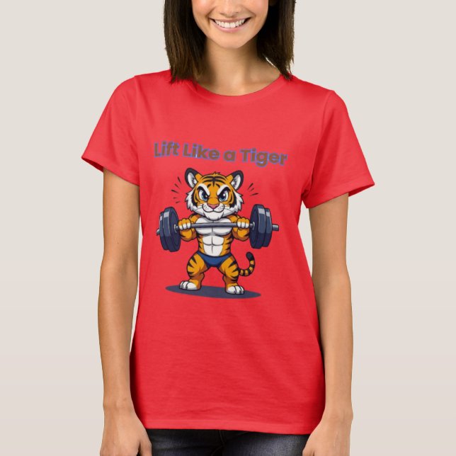 **Strong Tiger – Cute Tiger Lifting Weights Illust T Shirt (Framsida)
