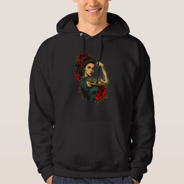 Strong Wife Mother Roses Never Give Up Hoodie (Framsida)