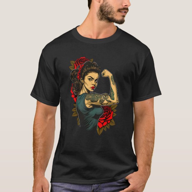 Strong Wife Mother Roses Never Give Up T Shirt (Framsida)