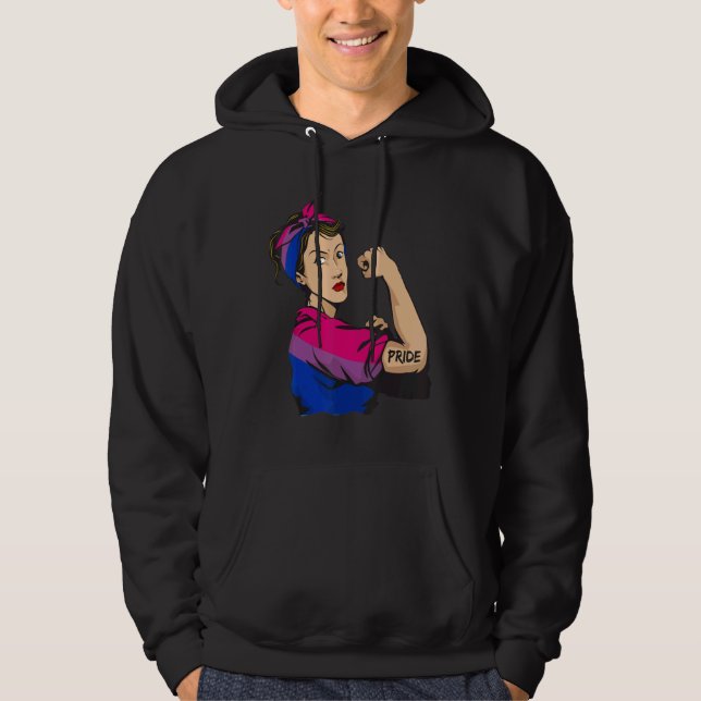 Strong woman BIsexual Pride LGBT Mom Hoodie (Framsida)