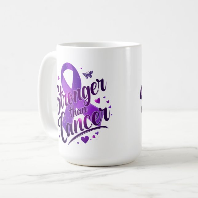 Stronger Than Cancer Mug | Cancer Awareness Coffee Kaffemugg (Framsida vänster)