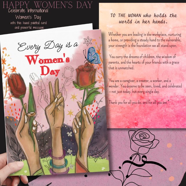 Stronger Together Hands & Tulips Womens Day Card Helgkort (Stronger Together Hands & Tulips Womens Day Card)