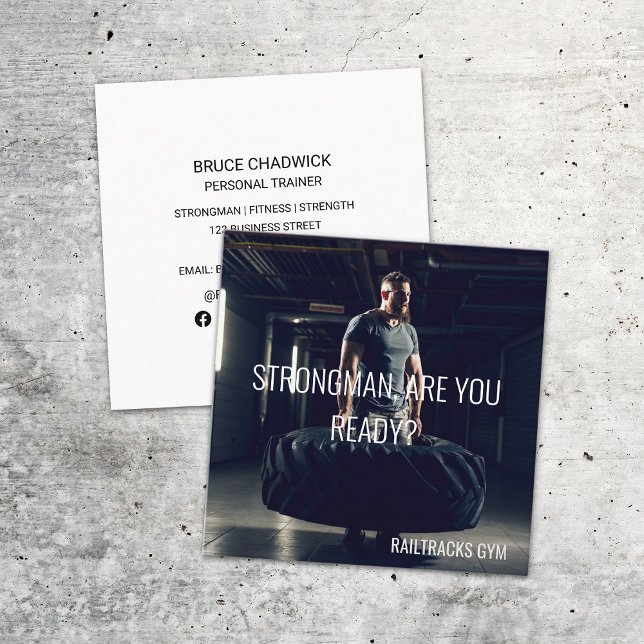 Strongman Gym Sports Fitness Personal Trainer Fyrkantigt Visitkort (Skapare uppladdad)
