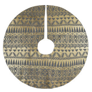 Stroppigt Fauxguld och svarthand plockadeAztec Julgransmatta Borstad Polyester