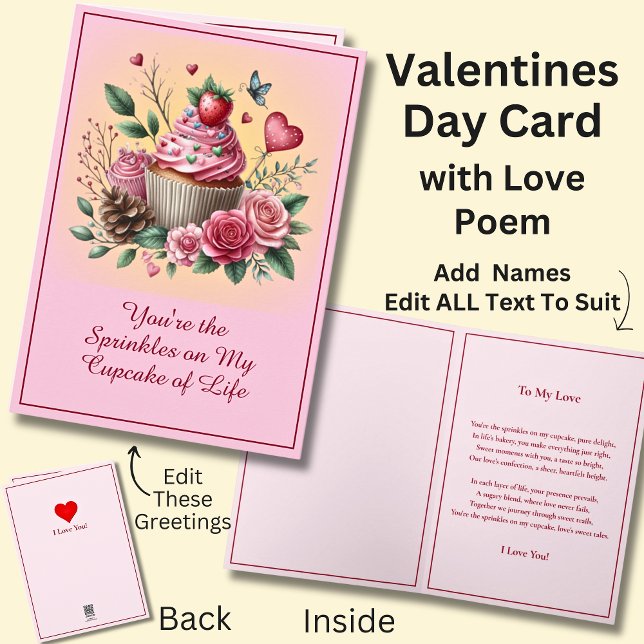 Strössel På Cupcake med Kärlek Pojesi Valentines Kort (Skapare uppladdad)