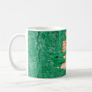 Struktur av gammalt trästängsel med schabbyfärg. G Kaffemugg