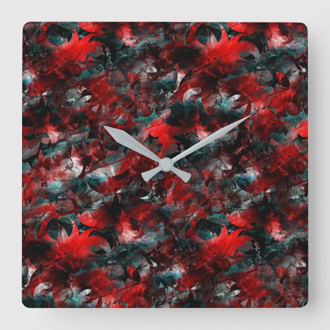 Struktur i fördärvade röda löv föll på aska fyrkantig klocka (Framsida)