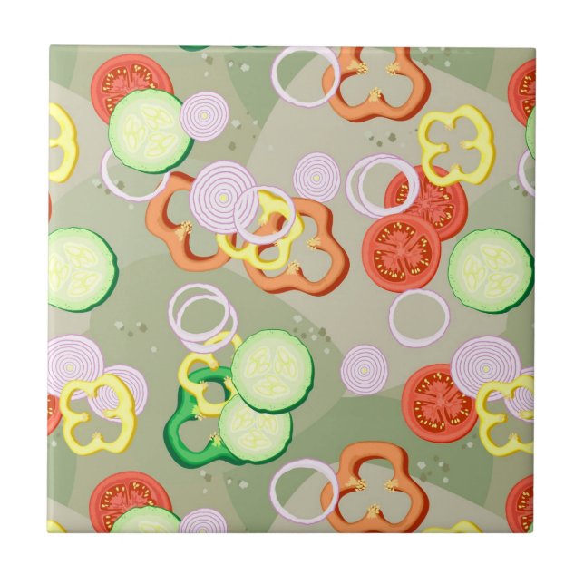 Struktur med skivor av grönsaker kakelplatta (Framsidan)