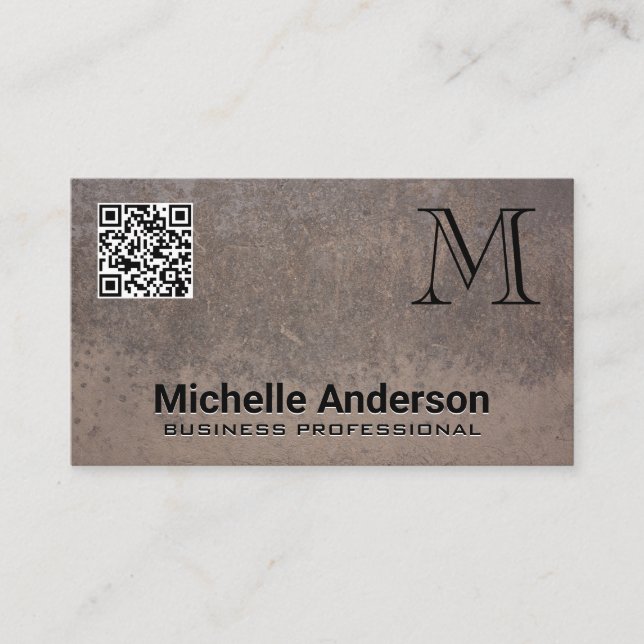 Struktur Metall | Monogram QR-Affärskort Visitkort (Framsida)
