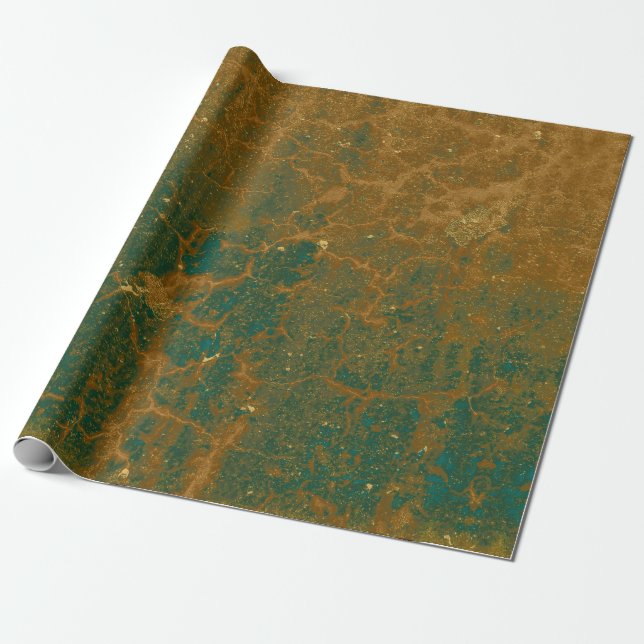 Struktur Tan Grönt Rustic Vintage Antique Grunge Presentpapper (Utrullad)