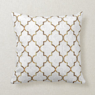 Struktur White & Guld Quatrefoil Mönster Kudde