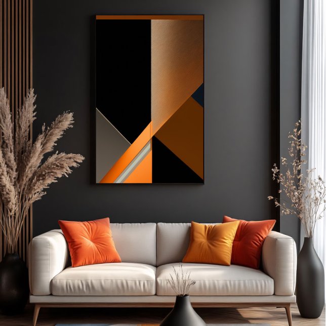 Strukturerad Brons och Orange Abstrakt Geometrisk Canvastryck (Skapare uppladdad)