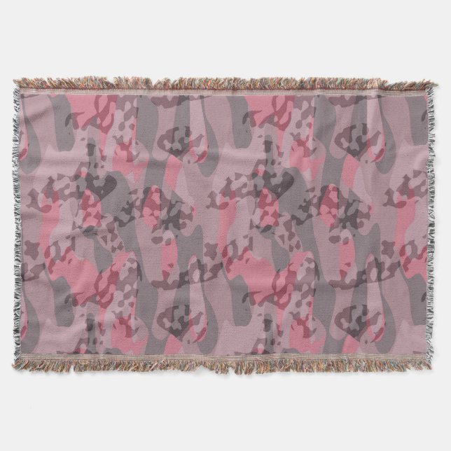 strukturerad rosa och mauve kamouflage abstrakt filt (Framsidan)