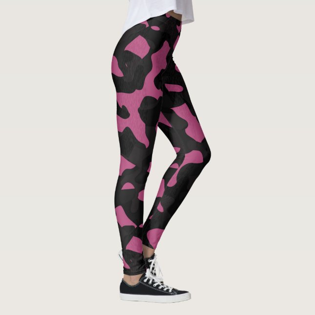 Strukturerad rosa och svart kamouflage abstrakt leggings (Höger)