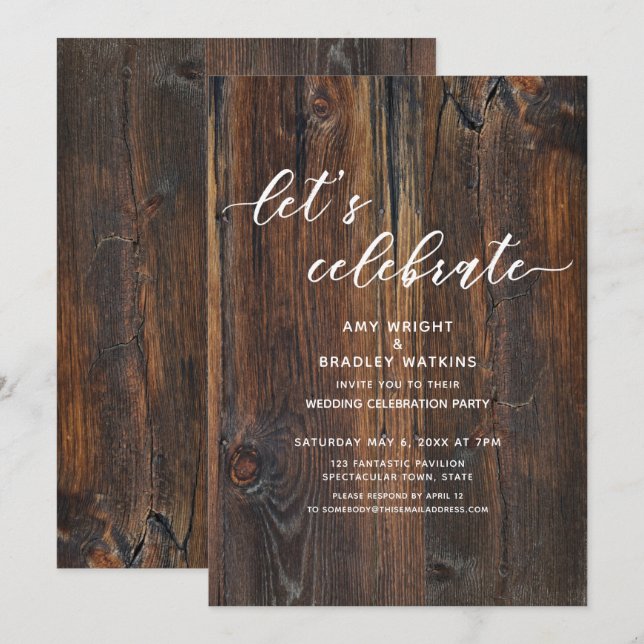 Strukturerad Träsnöd Handskrift Tryckstil Låt oss  Inbjudningar (Fram/baksida)