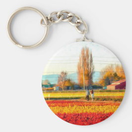 Strullande genom Guld och Red Tulip Fält Nyckelring