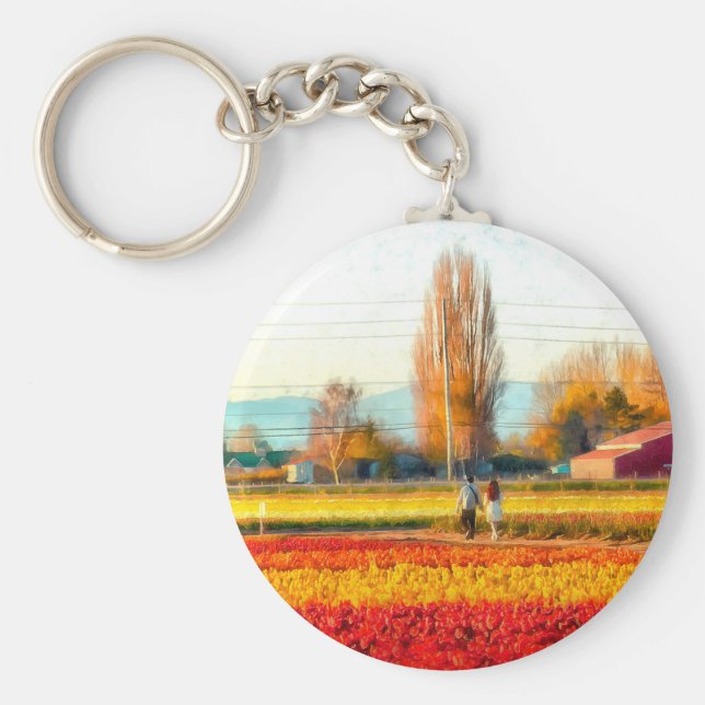 Strullande genom Guld och Red Tulip Fält Nyckelring (Framsidan)