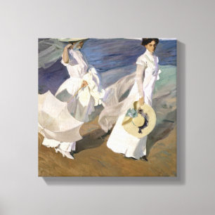 Strullande längs Seashore, 1909 Canvastryck