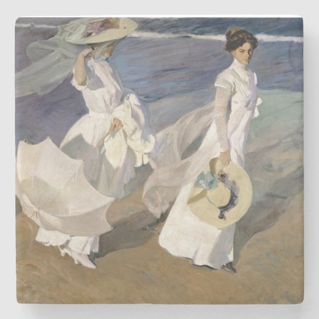 Strullande längs Seashore, 1909 Underlägg Sten (Framsidan)