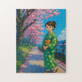 Strullande under Cherry Blommars - Japanska Kimono Pussel