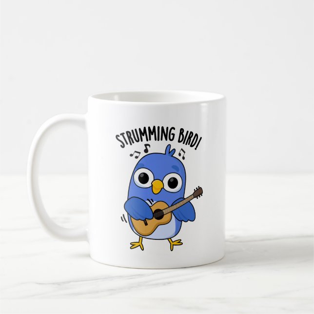 Strumming Bird Funny Animal Pun Kaffemugg (Vänster)