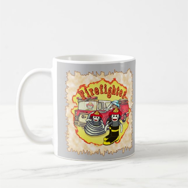 Strumpdocka  brandbil brandman  kaffemugg (Vänster)