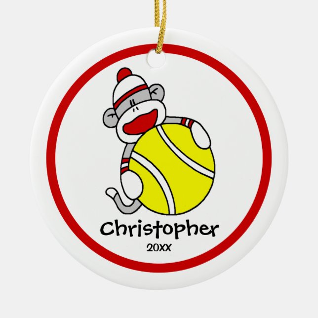 Strumpmonkey Tennis Pojkens julgransprydnad Keramik (Framsidan)