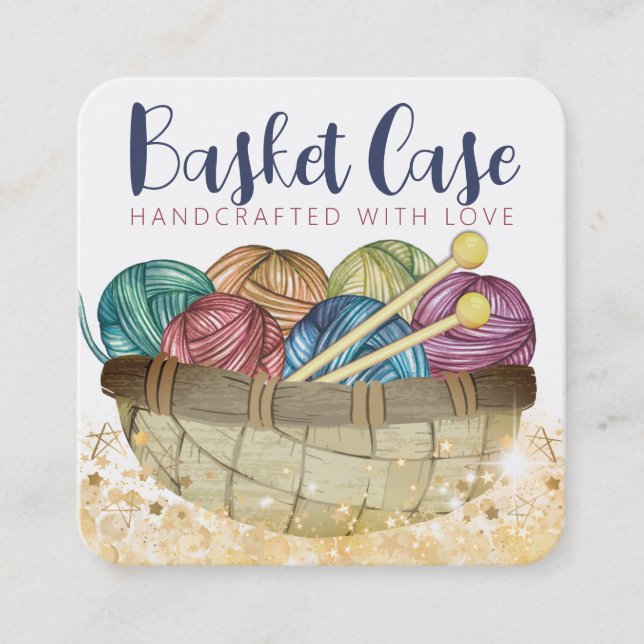 Strumpor av trikå av nål, basket fyrkantigt visitkort (Framsida)