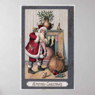 Strumpor för julGreetingSanta stoppning Poster