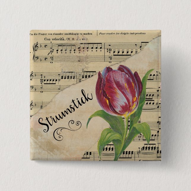 Strumstick Elegant Tulip Vintage Lakan Music Knapp (Framsida)