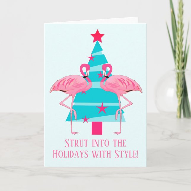 Strut Into the Holidays with Style Flamingos Helgkort (Framsida)