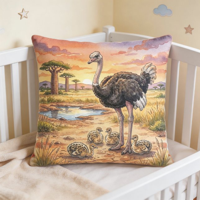 Struts mamma och kycklingar Safari djur  Kudde (Skapare uppladdad)