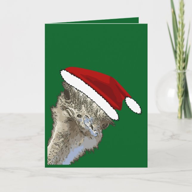 Struts med jultomteluva jul zoo djur helgkort (Framsida)