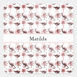 Strutsar och kängurkor, anpassade fyrkantigt klistermärke