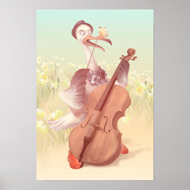 Strutsen spelar Cello Mouse Pad iPhone Wal Poster (Framsidan)