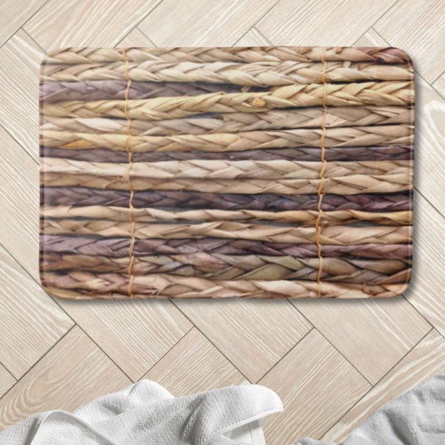 Struttorkad vekwicker från tropiska öar stil badrumsmatta (tropical island style beach rustic woven wicker bath mat)