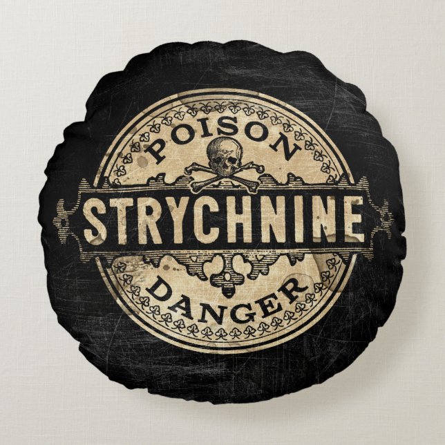 Strychniska Vintagen Stil Poison Label Rund Kudde (Framsidan)