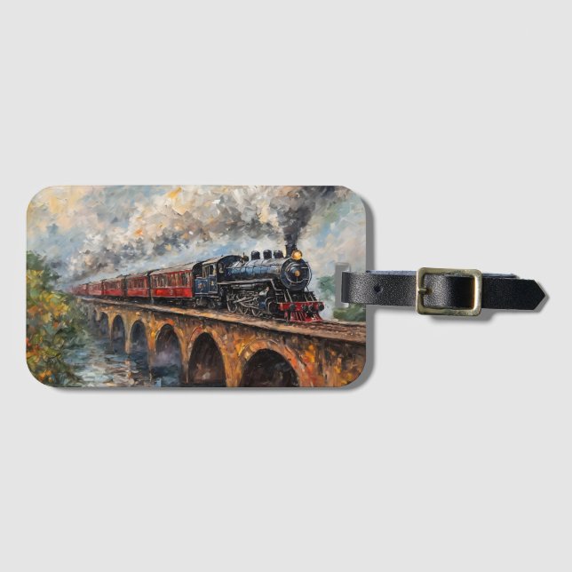 Stryk Tåg på en bro - Oljemålning Bagagebricka (Framsida horisontal)