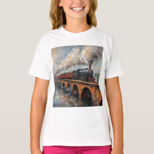 Stryk Tåg på en bro - Oljemålning T Shirt