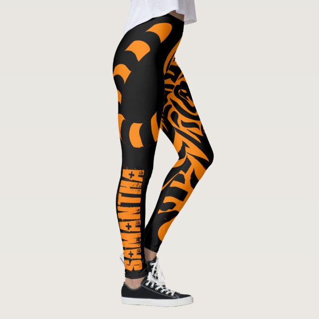 Stryka omkring svart & orange leggings (Höger)