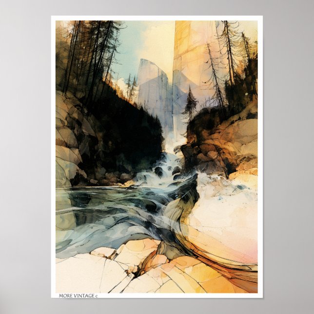Strykande illustration av bergsström.  poster (Framsidan)